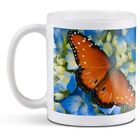 White Ceramic Mug - Elegant Queen Butterfly Hydrangeas #16675