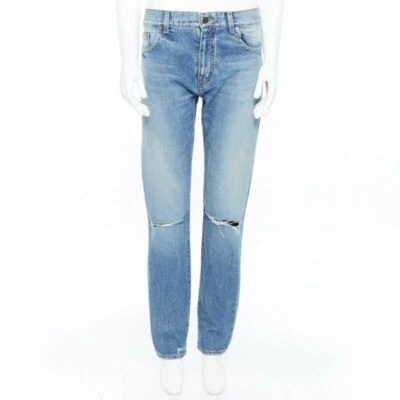 SAINT LAURENT Hedi Slimane синий хлопок порванный колена выстиранные узкие джинсы 29" - Изображение 1 из 4