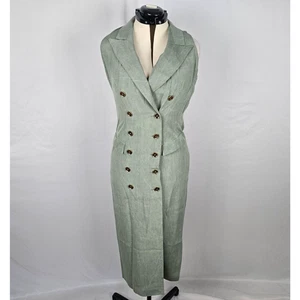 Katie MFG Kleid Damen M salbeigrün zweireihig lang ärmellos Vintage - Bild 1 von 17