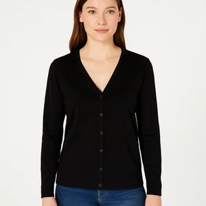 NWT Karen Scott Black V Neck Long Sleeve Slinky Stretch Cardigan Sweater Medium - Picture 1 of 7