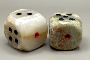 Vintage Oversized Handcrafted Mid-Century Modern Marble & Onyx 2 Dice Sculptures - Picture 1 of 6