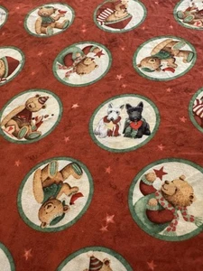Christmas Merry Bears Teresa Kogut Cotton Fabric Scottish Terriers Red Stars BTY - Picture 1 of 7
