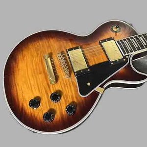 Custom Electric Guitar Rose Wood Fingerboard Sun Burst Tiger Flame Top Gold Hard - Picture 1 of 8