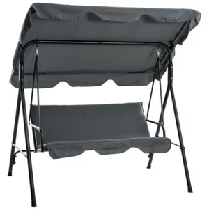3-Seater Garden Swing Chair Grey w/ Canopy, Waterproof, Outdoor Bench Seat - Picture 1 of 5