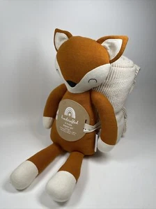 NEW Handcrafted in India Stuffed Waffle Knit Fox and Blanket Buddy Set 40x50 - Picture 1 of 4