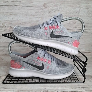 Nike Free RN Flyknit Women Running Shoes Pink Grey Trainers Size 3 - Picture 1 of 8