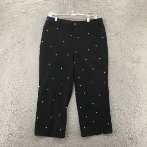 Rafaella Capri Pants Womens 12 Black Cotton Blend High Rise Embroidered Zip Fly - Picture 1 of 14
