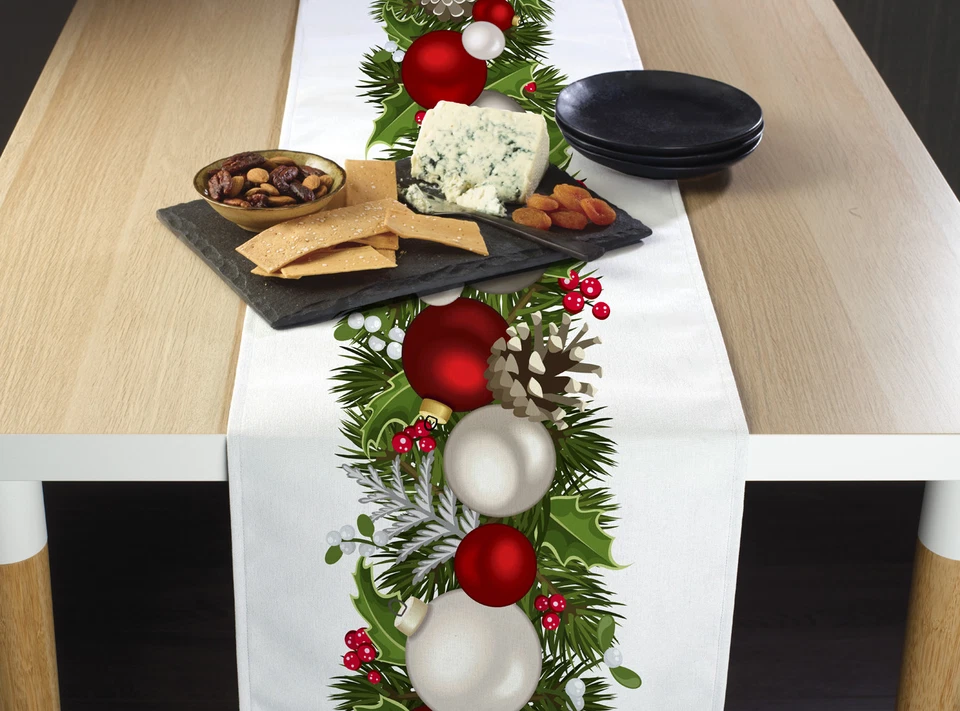Christmas Garland Border Table Runners - 12" x 72" or 14" x 108" - Image 1 of 1