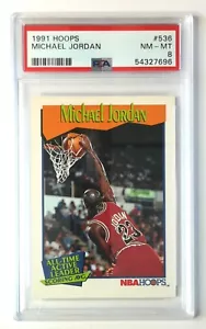 1991/92 NBA Hoops All time Active Leader #536 Michael Jordan PSA 8 NM/MINT - Foto 1 di 3