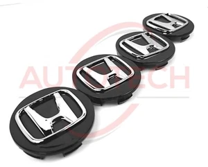 Black HONDA Set Of 4 Wheel Center Caps 69MM - Picture 1 of 4