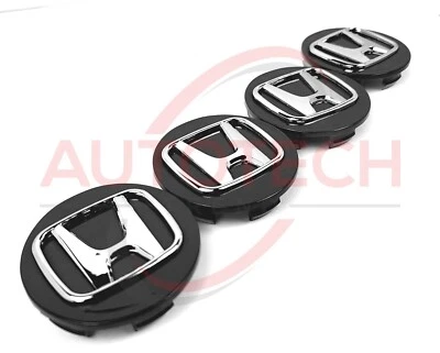 Black HONDA Set Of 4 Wheel Center Caps 69MM - Image 1 of 4