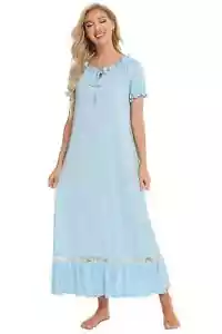Women's Lace Tied Ruffle Short Sleeve Lounge Maxi Dress - Picture 1 of 26