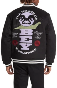 Authentic Wool OBEY Embroidered Felt Chenille Varsity Jacket Worldwide On Time L - Picture 1 of 4