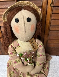 Primitive Clair Rag Doll Shelf Sitter Basket Filler - Picture 1 of 5