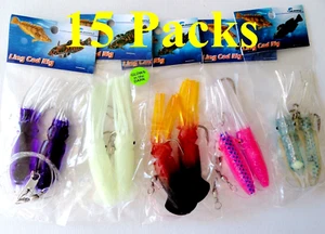 15 Packs 4.5" Ling Cod Squid Rig Two Bulb Rigged Squid Saltwater Lures Combo - Picture 1 of 6