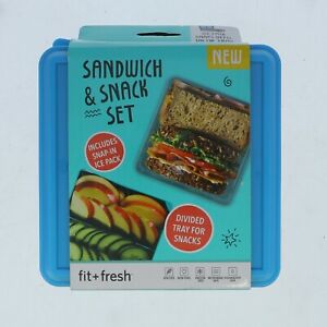 Fit Fresh Sandwich Salad Snack Lunch Box Container Ice Pack 4 Piece Set Blue Top
