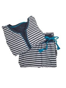 Betsey Johnson 2-Piece Top & Pant Perfect Pajama Set, Gray Stripe Size Medium