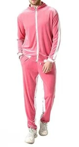Chándal de terciopelo para hombre, rosa urbano ropa de calle conjunto de 2 piezas - Imagen 1 de 4