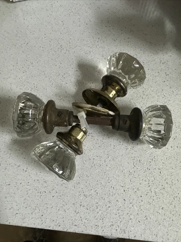 4 Glass Doorknobs Vintage Antique Door Handle Knobs 2” 12-point Cover