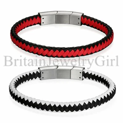 Brazalete de cuero trenzado de acero inoxidable con cierre magnético para hombres niños Foto 1 de 4