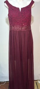 Langes Abendkleid Damen Magenta 15 XL BCX Neu mit Etikett Pailletten Spitze transparent hoher Schlitz - Bild 1 von 9