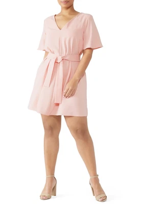 Vestido Amanda Uprichard Copely SS Cuello en V Mini Cinturón en Rosa Polvorienta EE. UU., 2X Foto 1 de 4