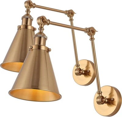 JONATHAN Y Rover 7 in. Brass Gold Arm Metal LED Wall Sconce (Set of 2) (Read) - Image 1 of 4