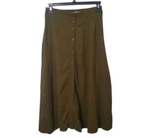 Gonna midi Forever 21 verde oliva marrone linea A con bottoni taglia S modesta - Foto 1 di 7