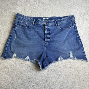 Women’s Good American 24W Cut Off Distressed High Rise Button Fly Denim Shorts - Picture 1 of 5