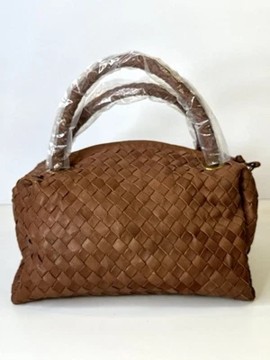 Pannelli Italia Brown Woven Leather Satchel – Pelle Hobo Style Handbag Purse - Image 1 of 4