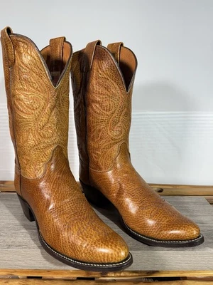 Botas de caubói masculinas vintage Olathe tamanho 11 B couro bisão modelo 6582 fabricadas nos EUA - Imagem 1 de 4