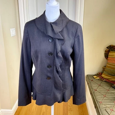 Blazer Doncaster Lana Vintage Marrón Tweed Volantes Frontal Botón Cierre (6) Foto 1 de 4