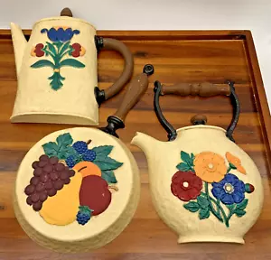 Vintage Home Interiors Homco Stiefmütterchen Blumen Wandbild Kaffeekanne Teekanne Pfanne Pfanne - Bild 1 von 14
