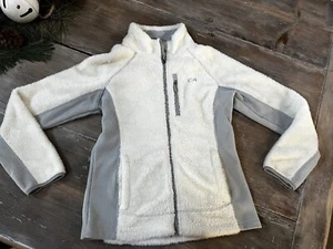 CB Sports Womens Small Faux Fur Jacket Long Sleeve White and Light Gray Full Zip - Picture 1 of 6