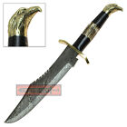 Functional Hunting Modern Bowie Damascus Steel American Eagle Pommel Stag Knife
