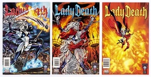 CAOS! FUMETTI - LADY DEATH - GIUDIZIO GUERRA 1-3 + ANTEPRIMA + PREMIUM + FIRMATO - Foto 1 di 6
