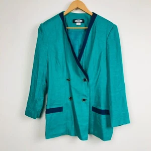 VTG Kate McNaughton Women's Long Sleeve Blazer Teal Green Rayon/Linen Size 14W - Picture 1 of 5