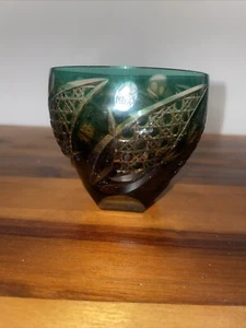 New Glass Craft Sake Cup Green Saika Kiriko HG200-12GR Tumbler Glass - Picture 1 of 6