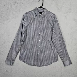 Structure Slim Fit Men's Gray White Stripes Long sleeve Button up Shirt Size M - Picture 1 of 7