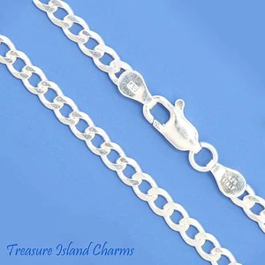 16" 4mm Curb Link 925 Solid Sterling Silver Chain Necklace MADE IN ITALY - Picture 1 of 1