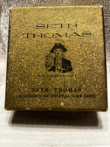 Vintage Seth Thomas Travel Desk Clock Manual Wind Light Blue Case German org Box Cover