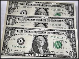 Lot Of 3 SEQUENTIAL ONE (1) DOLLAR STAR NOTES. - Picture 1 of 1
