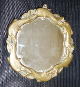 VINTAGE BRASS ART NOUVEAU VANITY MIRROR VICTORIAN DOLPHIN DESIGN NR - Picture 1 of 5