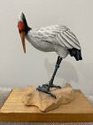 Carved Wood Painted Red Crowned Crane Bird Sculpture Statue Figurine