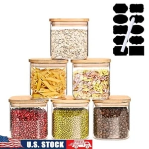 Airtight Glass Storage Jars Set of 6 W/ Bamboo Lid Kitchen Pantry Organization - Picture 1 of 7