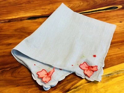 Pañuelo vintage azul claro con acento de flores rosas para damas Foto 1 de 4