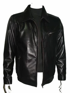 1052 New Man Black Real Leather Casual Jacket Short Coat - Picture 1 of 3
