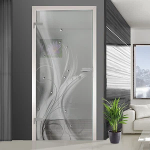 Glastür Ganzglastür Laserdekor "Floral" in 4 Breiten und 2 Höhen - Bild 1 von 7
