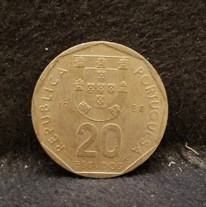 1988 Portugal 20 escudos, nautical compass, KM-634 - Picture 1 of 6