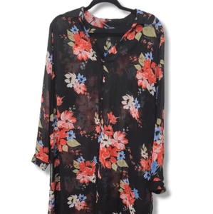 INC International Swim Cover Up Kimono long 1XLblack/pink Floral - Picture 1 of 3